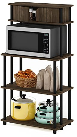 Furinno Turn-N-Tube Werkzeugloses Küchenregal mit Oberschrank, Columbia Walnuss/Schwarz