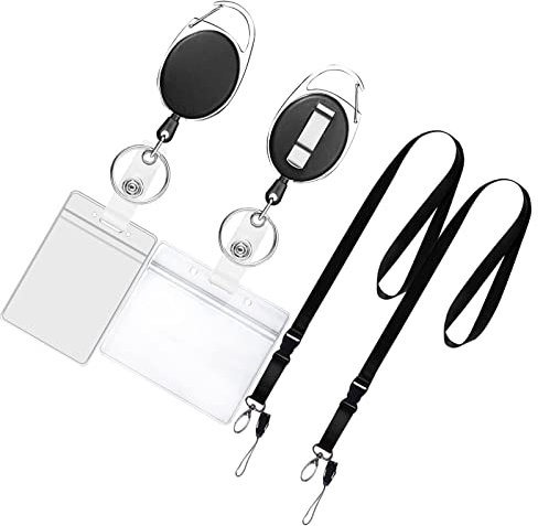 MYSUNBAR Schlüsselanhänger Set, Ausweisjojo Schlüsselband ausziehbar mit Karabinerhaken Kartenhalter Horizontal Vertikal Namensschild PVC Abzeichen mit 2 Schwarzen Lanyards für Id Badge Holder