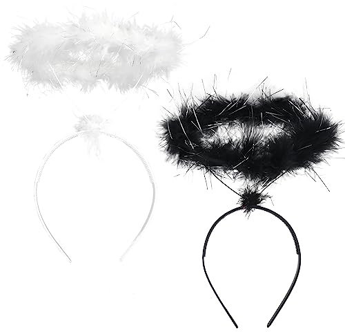 VEYLIN Lot de 2 serre-têtes d'ange noirs et blancs pour Noël, carnaval, fête costumée