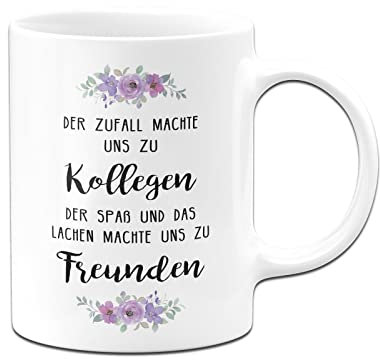 Tassenbrennerei Original Tasse mit Spruch Der Zufall machte uns zu Kollegen - Kaffeetasse als Geschenk für Kollegin (Weiß)