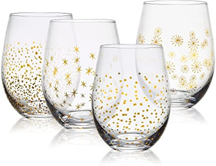 Mikasa Party Stemless Wine Set of 4, 18 Ounce, Gold/Silver
