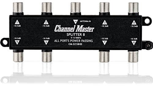 Channel Master Splitter 8 | 8-Way Splitter Distributes Digital HDTV Antenna Signal to 8 TVs, One Input and Eight Outputs, Power Passing for Preamplifiers and Boosters, Low-Loss Design, Indoor/Outdoor