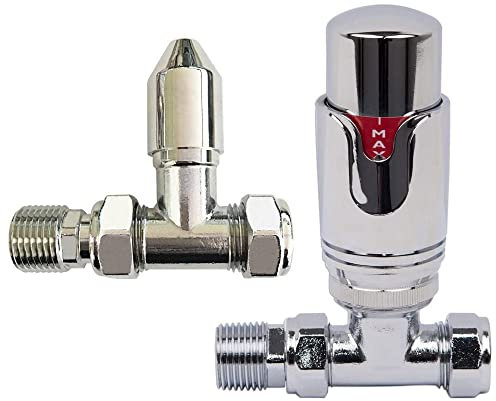 BOSUGE 15 mm x ½ Zoll verchromtes TRV-Heizkörperventil, gerades Thermostatventil, Zentralheizungsarmaturen mit manuellem, geradem Ventil