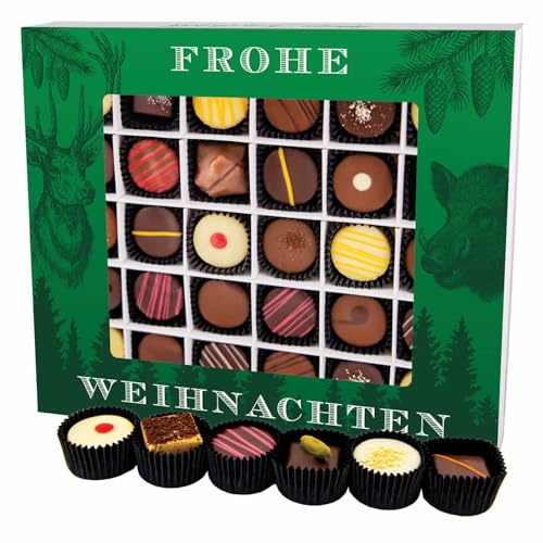 Hallingers Genuss Manufaktur Pralinen Weihnachts-Geschenk - mit & ohne Alkohol, handmade aus Confiserie-Edelkakao in wertiger XXL-Geschenkbox Frohe Weihnachten, Weihnachten für Jäger