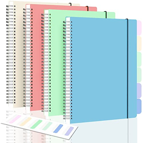 Spiralnotizbuch, gepunktetes Tagebuch, 4 Stück, groß, B5, Punktraster, Notizbuch für Journaling, 560 dickes Papier, Punkt-Tagebuch für Bullet, Arbeit, Schule, 24 Stück Index-Tabs, sortiertes