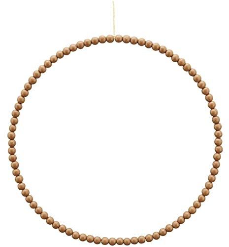 MACOSA EX243179 Dekohänger Holzperlen-Ring Braun 35 cm Dekoring Holz-Perlen Dekoholzring Perlenring Perlenkranz Holzperlenring Wanddeko Deko