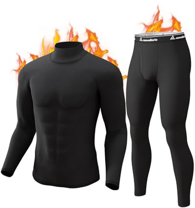 CL convallaria Thermounterwäsche Herren, Funktionsunterwäsche Skiunterwäsche Atmungsaktiv Innenfleece Winter Thermowäsche Warm Thermounterhemd Thermounterhose für Männer, Turtle Neck-Schwarz