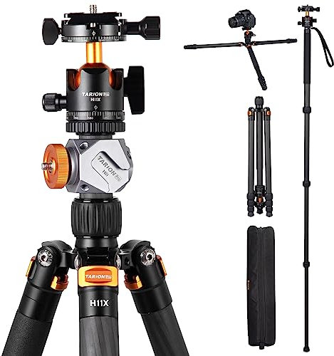 TARION Treppiede per Fotocamera in Fibra di Carbonio - 67 Treppiede DSLR Professionale con Doppia Testa a Sfera Panoramica Cold Shoe Supporto di Estensione Treppiede da Viaggio