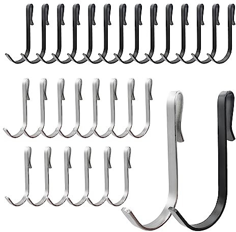HLIWS Shower Door Hooks-30 Pcs 4 mm Over Cabinet Drawer Hooks,Free Bath Towel Hooks,Suit for Frameless Glass Shower Door(15 Black,15 Silver)