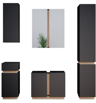 Vicco Badmöbel-Set Gloria, Badezimmerschrank-Set, Anthrazit/Sonoma, 5 Teile