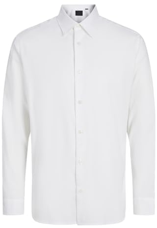 JACK & JONES Jprblabushwick Oxford T-Shirt L/S, Blanc Brillant/Coupe : Coupe décontractée, L