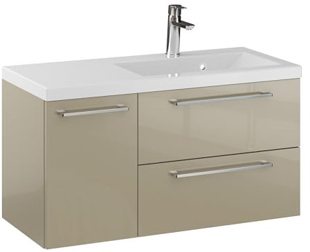 Furni Rosen 90 cm Hängend Waschbecken mit Unterschrank und Stilvollen und Chromgriffen Waschbeckenunterschrank Badezimmer Waschtisch mit Unterschrank Waschtischunterschrank