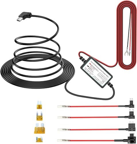 GUUZI 12V-24V bis 5V/2,5A USB C Kabelbaum Kit für Dash Cam Netzkabel für Auto Dashcam Ladegerät für Dashcam USB Typ C Länge 320cm