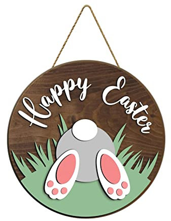 Osterkranz Welcome mit Hase Dekorativer Türkranz -Hängeschild aus Holz, Häschen, Willkommenstür, rustikales Osterkranz-Schild aus Holz für Haustür, Osterkranz mit Hase (Army Green, One Size)