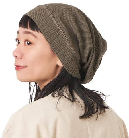 CHARM Herren Damen Dünne Sommer Strick Hut Long XXL Beanie Baumwolle Strickmütze Großer Kopf Waffel Jersey Stoff Braun