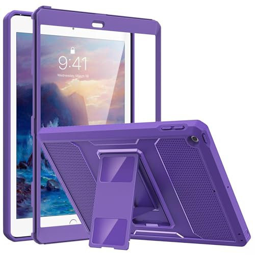 MoKo Case Fit 2018/2017 iPad 9.7 6th/5th Generation - [Heavy Duty] Shockproof Full Body Rugged Hybrid Cover with Built-in Screen Protector Compatible with Apple iPad 9.7 Inch 2018/2017, Purple Violet