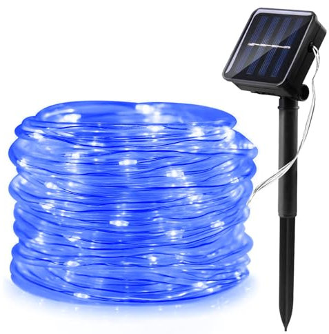 WoskjXas Solar Lichterkette, 12m 100LEDs Solar LED Lichtschlauch Solar Lampen für Außen, Wasserdicht Kupferdraht Lichterkette, Solarlicht Dekoration mit 8 Modi für Garten Hochzeiten