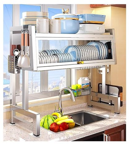 Estante para Fregadero de Cocina, escurridor sobre Fregadero con Tapa, escurridor de Acero Inoxidable 304 de 3 Niveles para Cocina, sobre el Estante de Metal (95 * 26 * 79,5 cm)