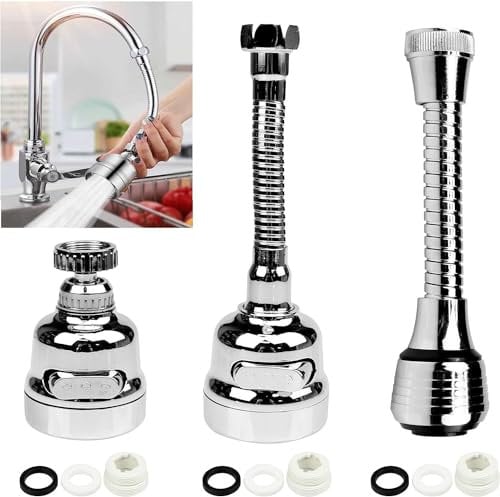 3 Pcs Kitchen Tap Spray Head, 360 Degree Rotatable Tap Aerator Adjustable Faucet Extender, Faucet Aerator Replacement for Bathroom Kitchen, 3 Modes