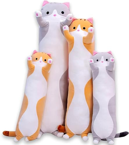 AMOZO Katze Kuscheltier Stofftier Lange Katzen Kissen Plüschtiere Kawaii große süße Cat Plüsch Sofakissen Geschenke für Freunde Kinder Dekoration(Gray,70cm)