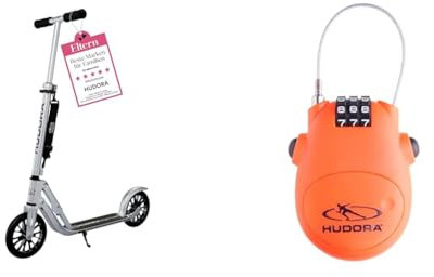 HUDORA BigWheel 205 Scooter - Stabiler Aluminium-Roller & Kabel-Schloss Fahrrad Scooter, Zahlenschloss, 14492