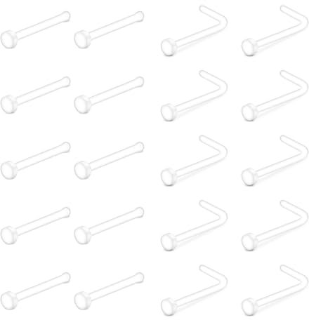 AceFun 18G 20G Clear Nose Studs Acrylic L Shape Nose Rings Retainer Bioflex Bone Pin Straight Nose Studs Retainer Flexible Nose Piercing Retainer Flat Top for Men Women