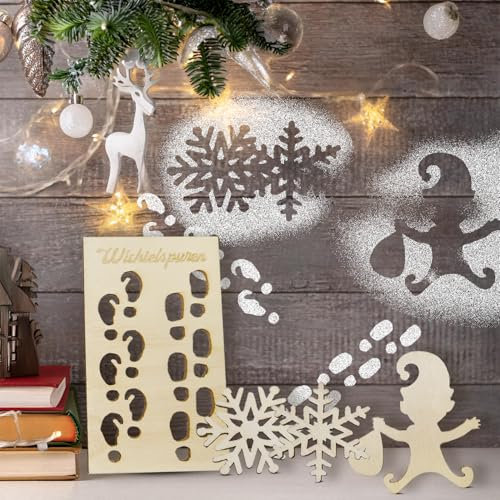 Amebleak 4 Stück Wichtel Fußabdrücke, Wichtel Zubehör Weihnachten, Wichtelschablone Fußabdrücke, Wichtelspuren Schablone, Weihnachten Wichtel, Wichtel Fußspure für Deko Böden Fenster