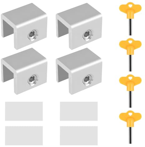 Serrures Fenêtre Coulissantes, 2/4 Ensembles de Bloque Porte Coulissante, Verrou Baie Coulissante Réglable en Acier Inoxydable, avec Clés et Entretoise Antidérapante pour Fenêtres Haut et Bas