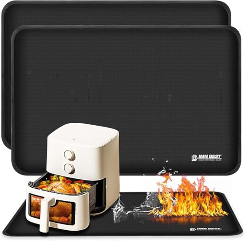Hitzebeständige Unterlage,Hitzebeständige Matte für Luftfritteuse, Feuerfeste Silikonmatten für Küchenarbeitsplatten, Arbeitsplattenschutz, Rutschfest und Wasserdicht (Black, 50 * 30cm*2)