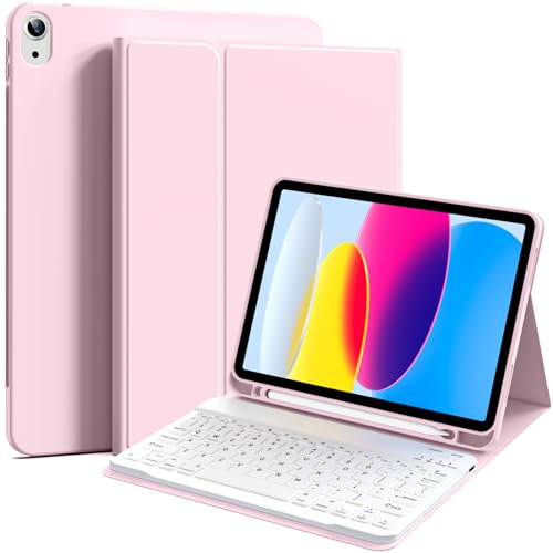 BFGTSJF Keyboard Case for iPad (A16) 11th Generation 11 Inch (2025), iPad 10th Generation 10.9 inch 2022, Detachable Wireless Bluetooth Keyboard Case Lightweight Slim with Pencil Holder, Pink