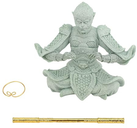 Glomora Monkey King Dekoration Teehaustier, grüner Sandstein, handgefertigte Sun Wukong Figur Statue Wasser Schreibtisch Ornament für Teeliebhaber