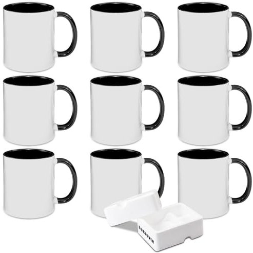 SUBLOVER Set of 9 Sublimtion Blanks Ceramic White Tazas Para Coffee Mugs 11OZ Sublimation Cups Bulk For Christmas for Mug Press Machine,Color Inner and Handle(Black)