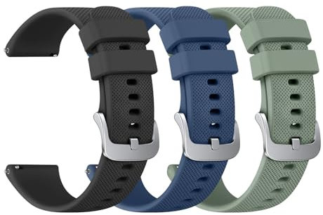 Tobfit Lot de 3 bracelets de rechange en silicone pour Garmin Vivoactive 4S/Venu 2S/Venu 3S/Vivomove 3S de 18 mm pour Garmin Forerunner 255S/265S homme femme (noir/bleu/vert)