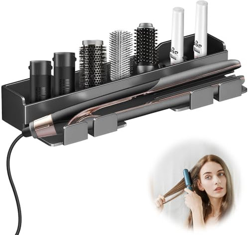 Grillix Soporte de pared para secador de pelo, soporte para secador de pelo y plancha con almohadillas adhesivas, impermeable, fácil de limpiar