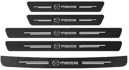 HJIAMIN 5pcs Car Door Sill Protector Strips for Mazda 2 3 6 CX-3 CX-30 CX-5 CX-50 CX-60 CX-7 CX-8 CX-9 MX-5 MX-30, Carbon Fiber Threshold Protective Film Door Sill Trim Welcome Pedal Car Accessories