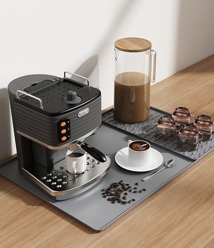 Unterlage Kaffeemaschine 60x40cm, Silikonmatte Kaffeemaschine mit Rand & Abtropfmatte - Antirutsch, Wasserdichte Unterlage für Kaffeemaschinen und Kaffeevollautomaten für Theke, Küche & Spüle