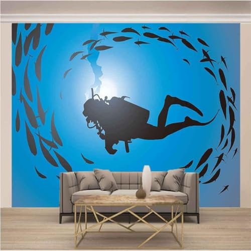 Vlies Fototapete Tauchen 3D Effekt 250x175 Fisch Foto Tapete Schlafzimmer Wohnzimmer Moderne XXL Wandtapete Groß Vliestapete Fototapeten Poster Wand Dekoration a.7419