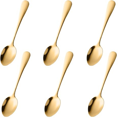 Demitasse espressoskedar set med 6, guld rostfritt stål mini kaffeskedar för efterrätt, te, förrätt, diskmaskinssäker små omrörande små teskedar