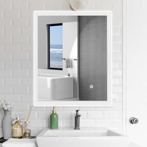 AllRight Badspiegel mit Beleuchtung 60x40cm | Dimmbarer LED Spiegel mit 3 Lichtfarben | IP54 Wassergeschützt | Touch-Steuerung | Wandspiegel für Badezimmer | Horizontale/Vertikale Montage