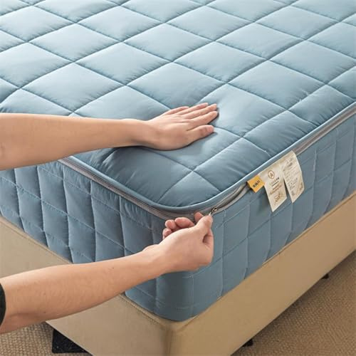 TYYUETY Matratzenbezug mit Reißverschluss, anpassbare Größe, einfarbig, warm und bequem, extra weicher Matratzenschoner-Green- 90x200+18cm
