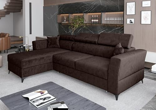 AXLIVING Ecksofa klein mit Schlaffunktion Ribella – 265 cm breit, Braun Links