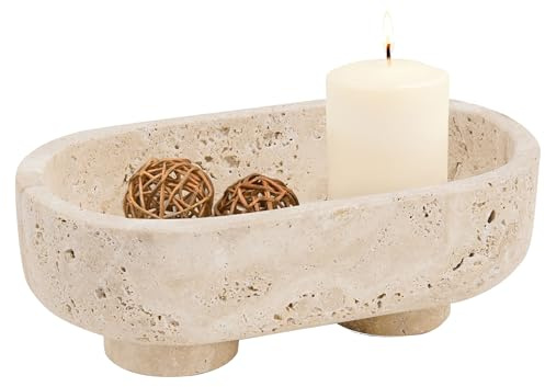 Radicaln Cuenco ovalado de mármol con soporte, cuenco decorativo de 10 | Travertino hecho a mano, cuenco para llaves y caramelos, encimera de cocina y decoración de mesa de entrada