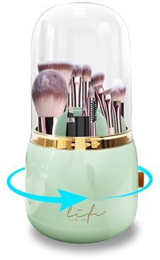 JSJMOFA Make Up Organizer, Makeup Brush Holder Organizers, 360° Drehbarer Pinsel Organizer, Make-up-Pinsel-Organizers mit Deckel Staubdicht für Schminktisch, Badezimmer, Schlafzimmer (Grün)