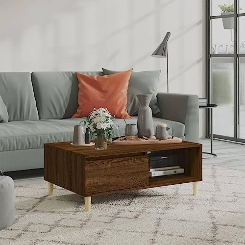 WKIEQACO Couchtisch, braun, Eiche, 90 x 60 x 35 cm, Holztische, Akzenttische, Couchtische