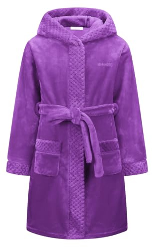 BuyiRen Boys Girls Dressing Gown Kids Robes - Flannel Hooded Robe Loungewear, 4-15 Years