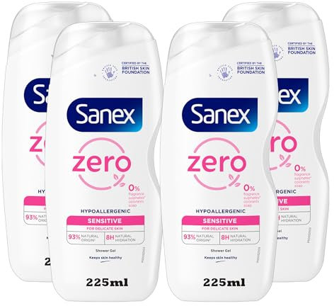 Sanex Zero Sensitive Hypoallergenic Shower Gel, 0% Fragrance & Sulphates, 93% Natural Origin, For Delicate Skin