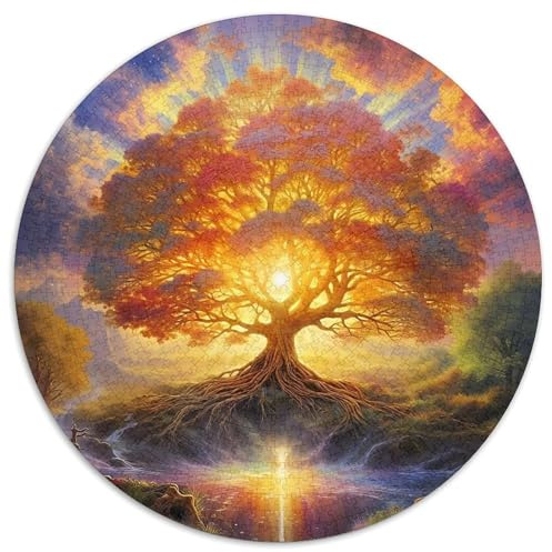 Arbre de Vie 1000 Piece Puzzle Rond, pour Enfants Adult Jouets De Anti Stress Unique Jigsaw pour La Famille Amis 12 Ans De Qualité Supérieure 1000pcs (67.5x67.5cm)
