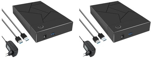 Yoiimiya Boîtier Disque Dur 3.5 USB 3.0 – Lot de 2, Boîtier Externe HDD/SSD Jusqu’à 12 to, Boîtier en Métal avec Adaptateur Secteur, Noir