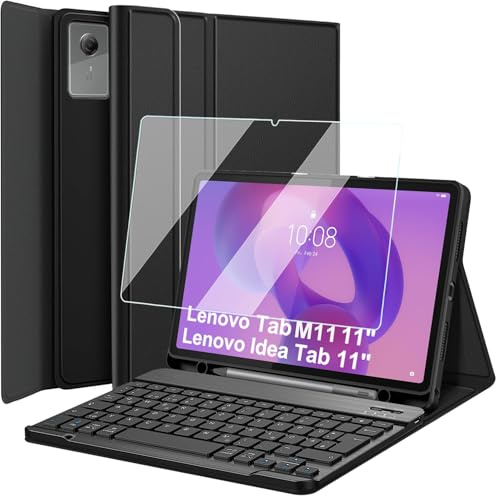 Wineecy Tastatur Hülle für Lenovo Idea Tab 11 Zoll Tablet 2025 / M11 11 Zoll 2024, 9H Härte Schutzfolie, Slim Schutzhülle mit Magnetisch Abnehmbare Kabellose Deutsches QWERTZ Tastatur