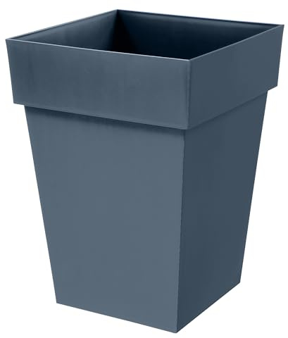 EDA - Pot de Fleur Carré Mi-Haut Toscane - 51 L - Intérieur & Extérieur - Zone de rétention d'eau pour Limiter l'Arrosage - Plastique Recyclé - 39 x 39 x H. 53 cm - Bleu Jean